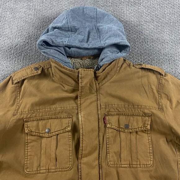 Levi's Canvas Jacket Men's XXL Sherpa Lined Removable Hooded Field Military 2XL - Picture 2 of 16
